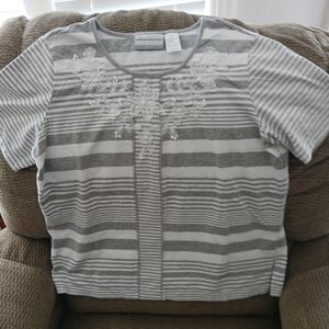 Alfred Dunner Gray/WhiteStriped with White Embroidery. PM